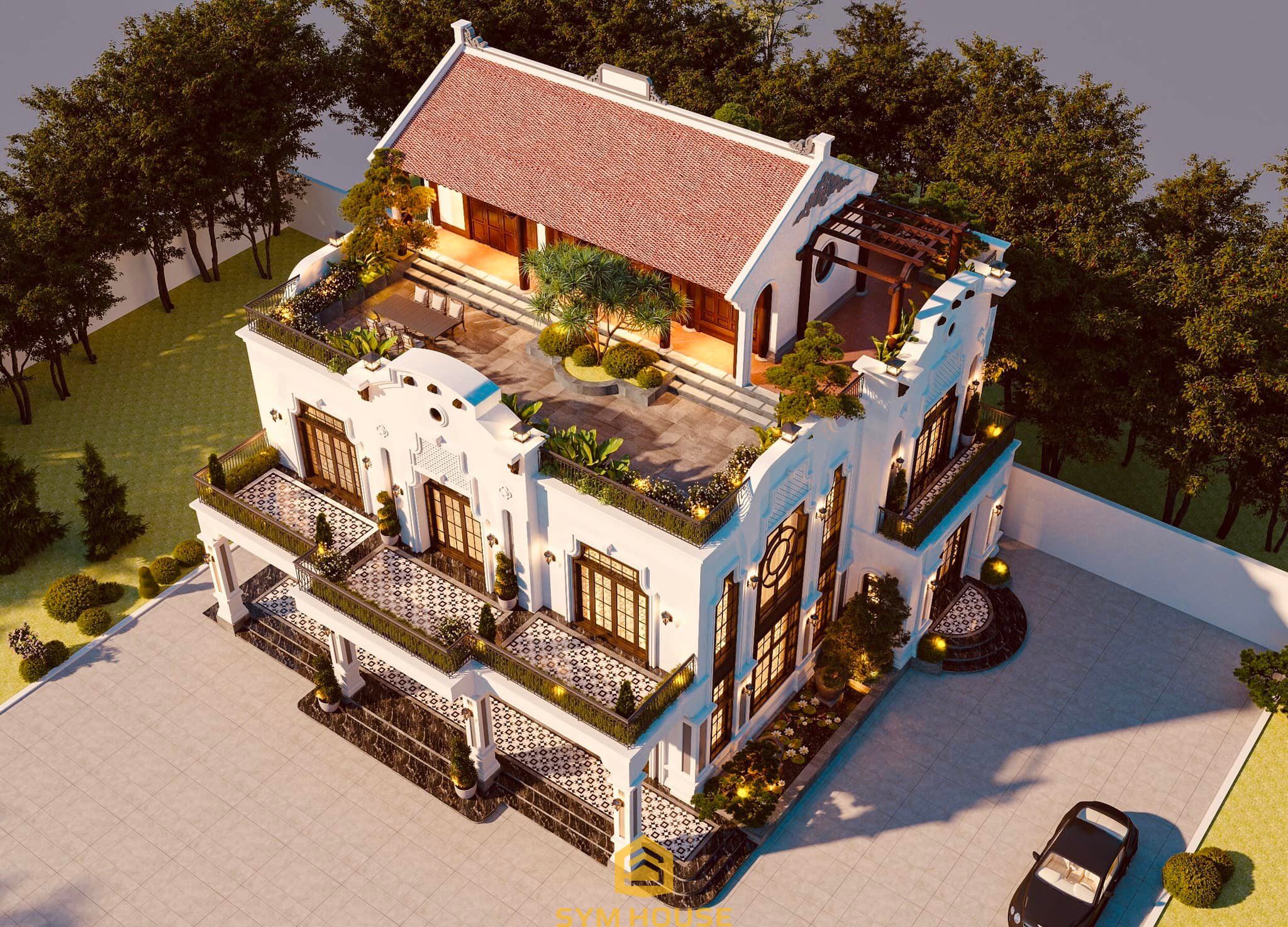 Quang Minh' House – Biệt thự mang phong cách Indochine tại Hà Nam 17 Toàn cảnh căn biệt thự Quang Minh House - Biệt thự phong cách Indochine