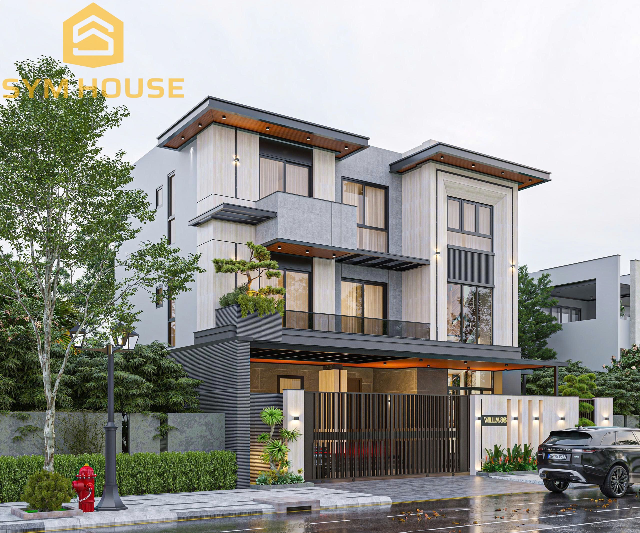 Biệt thự được thiết kế theo phong cách hiện đại, nổi bật với đường nét kiến trúc hiện đại và tinh tế