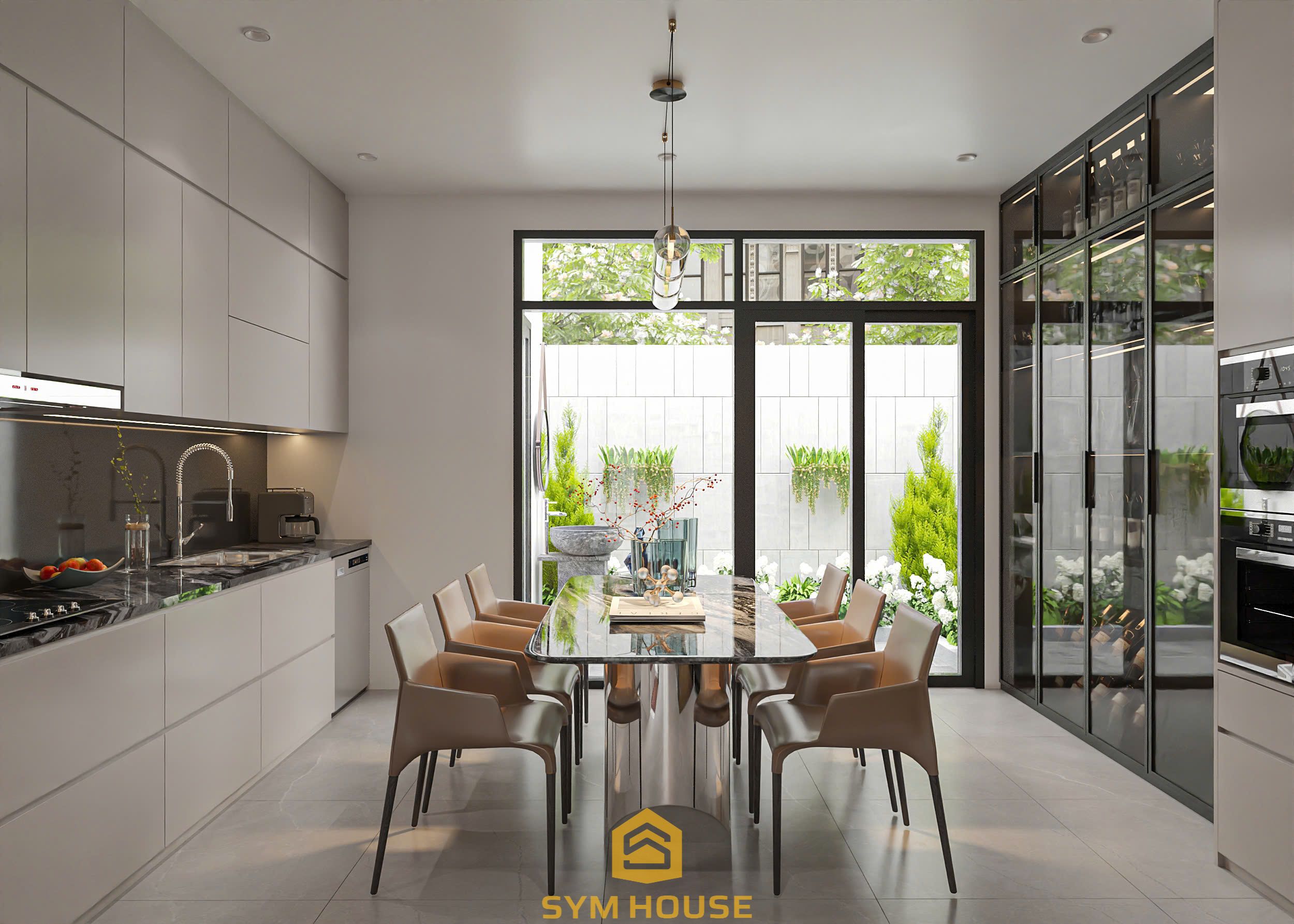 Nhà phố hiện đại 4 tầng – Không gian sống tinh tế, tiện nghi và đẳng cấp. 27 Cửa kính lớn mở ra sân sau đón ánh sáng tự nhiên