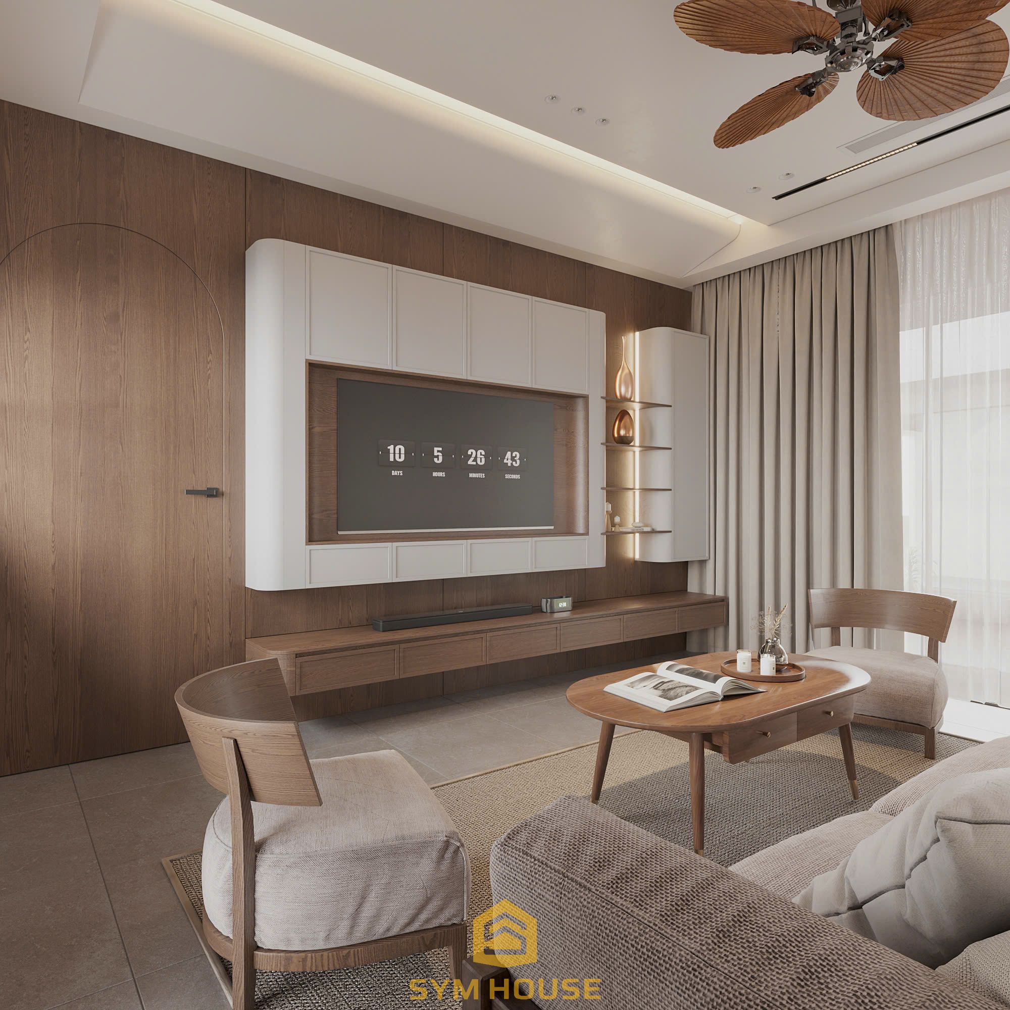 Phòng khách mở tạo cảm giác ấm áp tự nhiên 