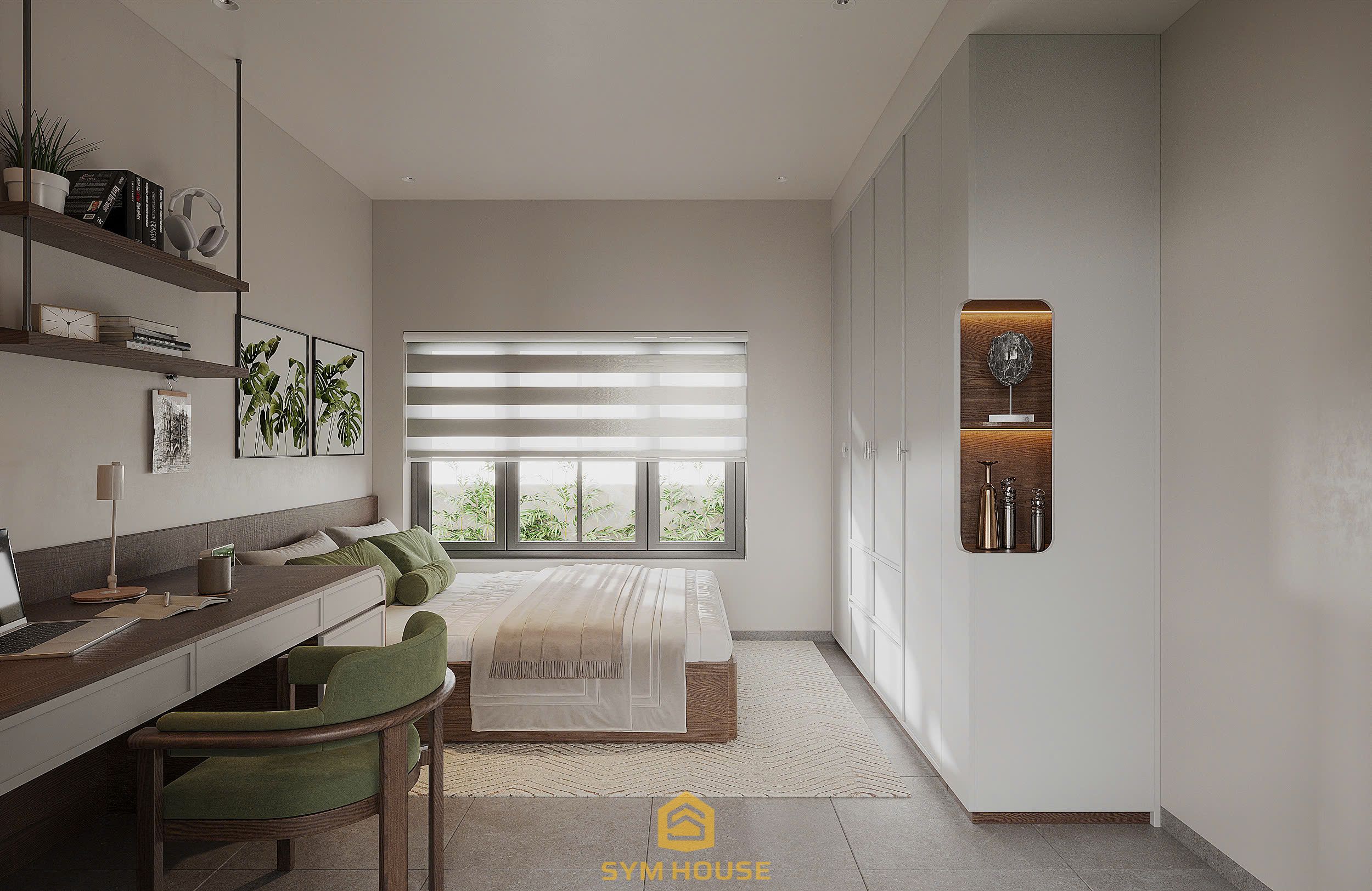 Phòng ngủ chính đc bố trí hài hòa giữa công năng và diện tích 