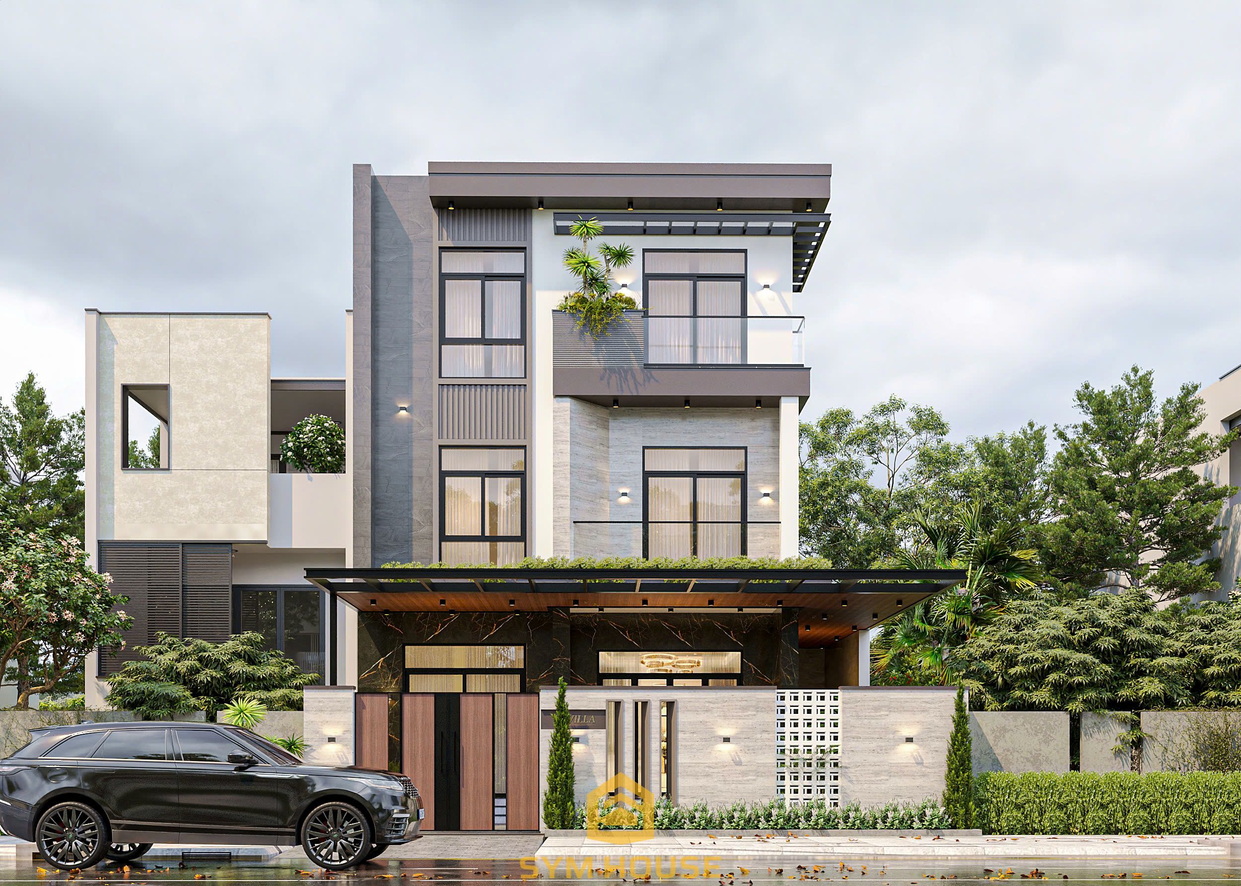 Phối cảnh ngoại thất biệt thự 2 tầng ở Quảng Ninh 