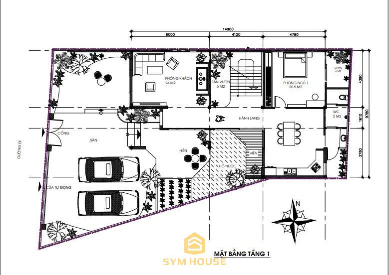 Bản vẽ 2D mặt bằng tầng 1 