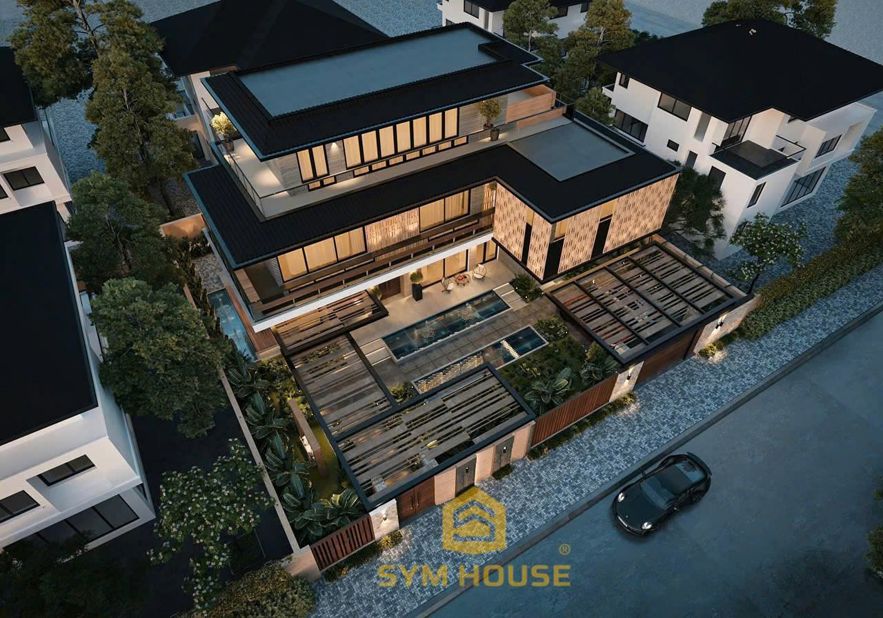 Kiến trúc nhà phố hiện đại hài hòa hình khối và màu sắc trung tính