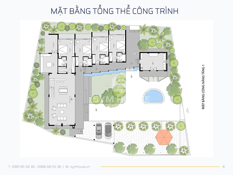 Mặt bằng tổng thể công trình ngôi biệt thự nhà vườn 1000m2